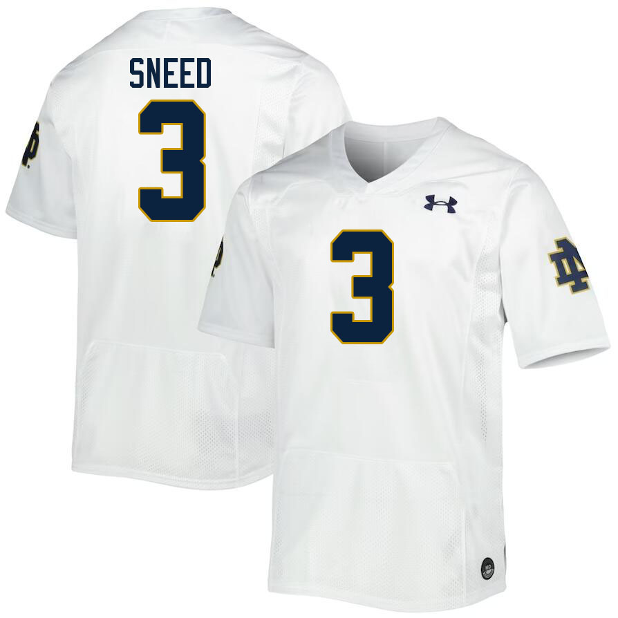 Men #3 Jaylen Sneed Notre Dame Fighting Irish College Football Jerseys Stitched-White - Click Image to Close